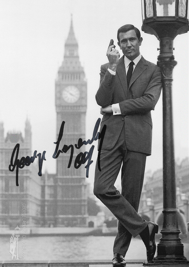 George Lazenby OHMSS autograph signature photo London lamppost big ben parliament